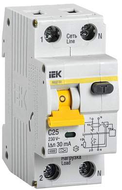 IEK дифф. автоматический выкл. АВДТ 32 2P С25 30мА 2мод. 6кА MAD22-5-025-C-30 (арт. 516459)