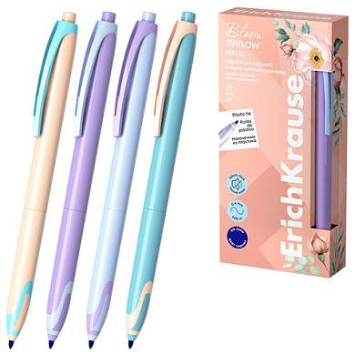 Ручка-роллер автоматическая ERICH KRAUSE "TipFlow Pastel Bloom", СИНЯЯ, корпус ассорти, 0,4 мм, 63705 (арт. 144581)