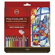 Карандаши цветные художественные Koh-I-Noor "Polycolor 3835", 36цв., заточен.+ точилка+2 ч/гр. кар. 1500, картон, европодвес (арт. 327288)
