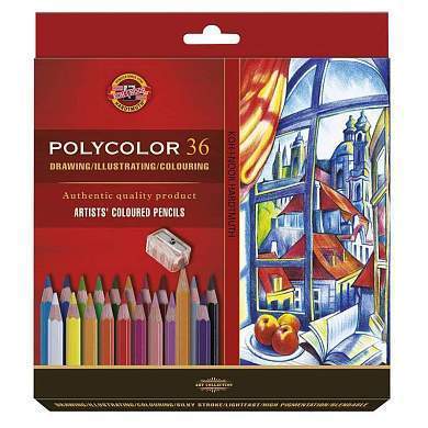 Карандаши цветные художественные Koh-I-Noor "Polycolor 3835", 36цв., заточен.+ точилка+2 ч/гр. кар. 1500, картон, европодвес (арт. 327288)