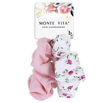 Резинки для волос НАБОР 2 шт., 4х20 см, скранч, розовый, белый, MONTE VITA, 457073 (арт. 457073)