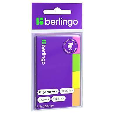 Флажки-закладки Berlingo "Ultra Sticky", 20*50мм, 50л*4 неоновых цвета (арт. 287197)