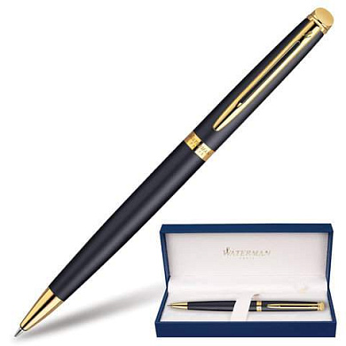 Ручка подарочная шариковая WATERMAN "Hemisphere Matt Black GT", черный матовый лак, позолоченные детали, синяя, S0920770 (арт. 141698)