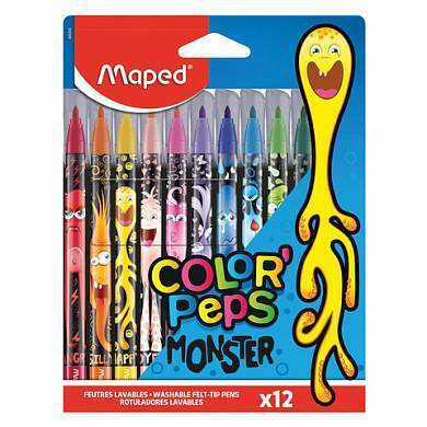 Фломастеры MAPED "COLOR PEP'S Monster", 12 цветов, смываемые, вентилируемый колпачок, 845400 (арт. 152504)