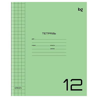 Тетрадь 12л., крупная клетка BG "UniTone. Green", пластиковая прозрачная обложка (арт. 382227)