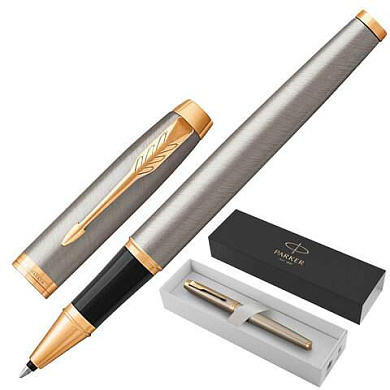 Ручка-роллер PARKER "IM Core Brushed Metal GT", серебристый матовый лак, позолота, черная, 1931663 (арт. 142541)