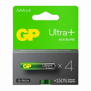 Батарейки КОМПЛЕКТ 4 шт., GP Ultra Plus G-Tech, AAA (LR03), алкалиновые, мизинчиковые, 24AUPA21-2CRSB4 (арт. 454094)
