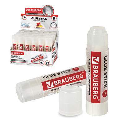 Клей-карандаш BRAUBERG "Crystal", 9 г, прозрачный, 227967, PVP (арт. 227967)