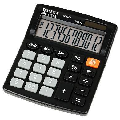 Калькулятор настольный Eleven SDC-812NR, 12 разрядов, двойное питание, 127*105*21мм, черный (арт. 339219)