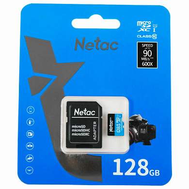 Карта памяти microSDXC 128 ГБ, NETAC P500 Standard, UHS-I U3, 128 Мб/с, (class 10), NT02P500PRO-128G-S (арт. 514056)