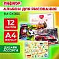 Альбом для рисования А4, 12 листов, скоба, обложка офсет, ПИФАГОР, 203х288 мм, "МИКС-1", 107100 (арт. 107100)