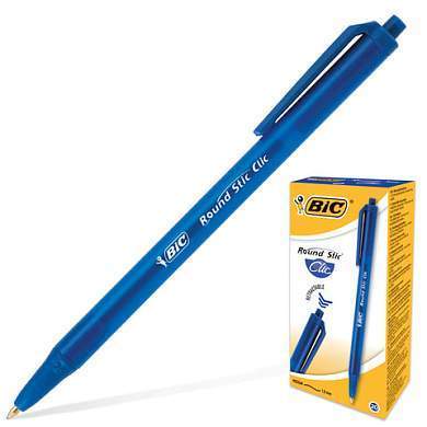 Ручка шариковая автоматическая BIC "Round Stic Clic", СИНЯЯ, узел 1 мм, линия письма 0,32 мм, 926376 (арт. 141772)