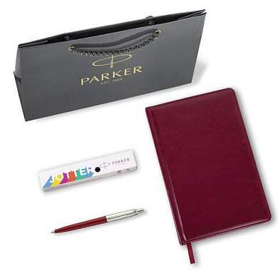 Ручка шариковая PARKER "Jotter Plastic CT", корпус красный, ежедневник А5 красный, пакет, 880897 (арт. 880897)