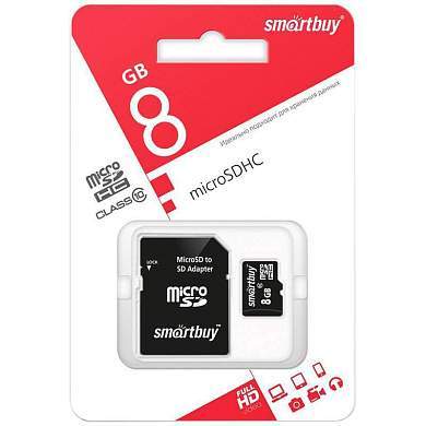 Карта памяти SmartBuy MicroSDHC 8GB UHS-1, Class 10, скорость чтения 23Мб/сек (с адаптером SD) (арт. 239022)