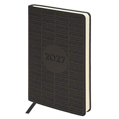 Ежедневник датированный 2027, А5, 138х213 мм, BRAUBERG "Aura", под кожу, гибкий, темно-серый, 117930 (арт. 117930)