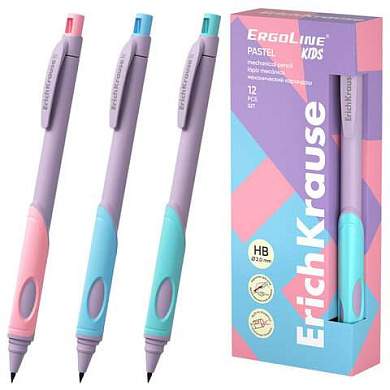 Карандаш механический 2 мм ERICH KRAUSE ErgoLine Kids Pastel, HB, с точилкой, ассорти, 63833 (арт. 182136)