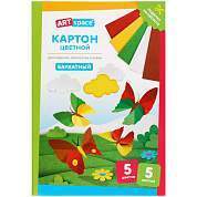 Картон бархатный А4, ArtSpace, 5л., 5цв., в папке (арт. 315291)