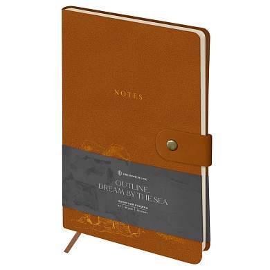 Записная книжка А5 80л., ЛАЙТ, кожзам, Greenwich Line "Outline. Dream by the sea" с замком, тиснение фольгой, внутренний карман, блок в точку (арт. 358013)