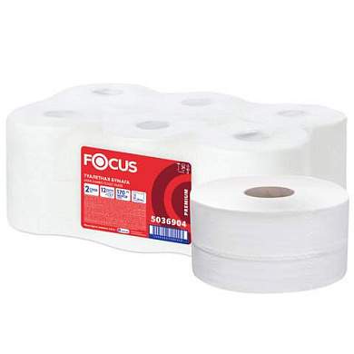 Бумага туалетная 170 м, FOCUS (Система Т2) 2-слойная, цвет белый, КОМПЛЕКТ 12 рулонов, 5036904 (арт. 112145)