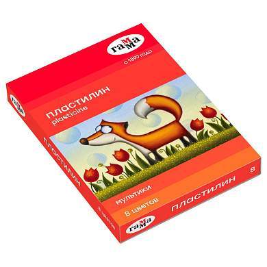Пластилин Гамма "Мультики", 08 цветов, 160г, со стеком, картон. упаковка (арт. 262532)