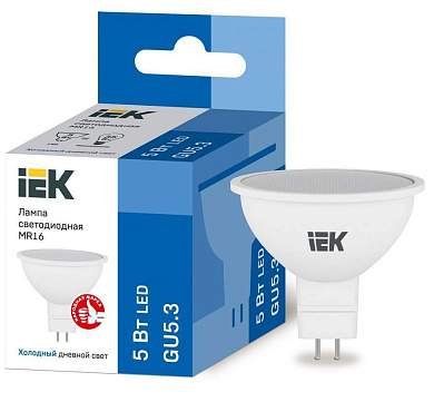 IEK MR16 GU5.3 220V 5W(450lm) 6500К 6K 50х50 матов. ECO LLE-MR16-5-230-65-GU5 (арт. 641469)