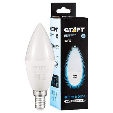 Лампа светодиодная Старт LED, серия "WS" 10W40, тип С "свеча", E14, 4000К, нейтральный свет, 25000ч (арт. 385695)