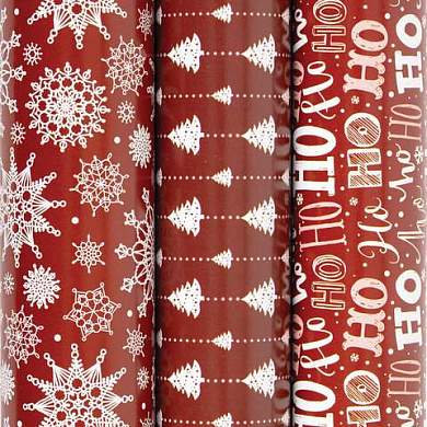 Бумага упаковочная новогодняя НАБОР 3 шт., "Red Collection", 70х100 см, 3 дизайна, ЗОЛОТАЯ СКАЗКА, 592057 (арт. 592057)
