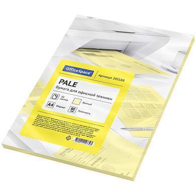 Бумага цветная OfficeSpace pale А4, 80г/м2, 50л. (желтый) (арт. 245188)