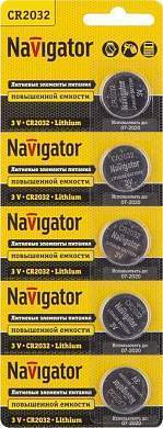 Элемент питания Navigator CR2032 BL5 94765 (арт. 165990)
