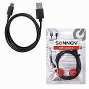 Кабель USB 2.0-Type-C, 1 м, SONNEN, медь, для передачи данных и зарядки, черный, 513117 (арт. 513117)