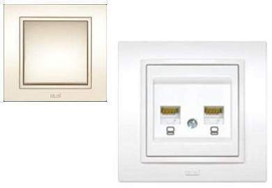 EL-BI ZENA NATURAL роз. телеф./компьют. СУ 2 мест. крем. (RJ11+RG45, CAT6) 500-010300-249 (арт. 424891)