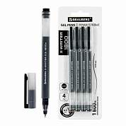 Ручки гелевые BRAUBERG X-WRITER 1800, УВЕЛИЧЕННАЯ ДЛИНА ПИСЬМА 1 800 м, ЧЕРНЫЕ, НАБОР 4 ШТУКИ, стандартный узел 0,5 мм, 144136 (арт. 144136)
