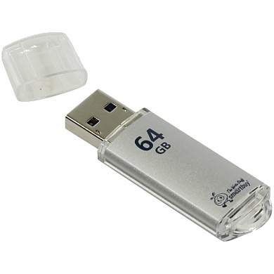 Память Smart Buy "V-Cut" 64GB, USB 2.0 Flash Drive, серебристый (металл. корпус ) (арт. 260252)