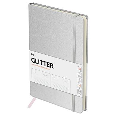 Ежедневник недатированный, А5, 136л., твердый переплет, диз. картон, BG "Glitter. White", белый, на резинке, карман (арт. 369870)
