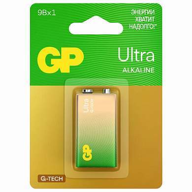 Батарейка GP Ultra, Крона (6LR61, 6LF22, 1604A), алкалиновая, 1 шт., в блистере, 1604AU-5CR1 (арт. 454093)