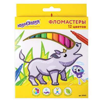 Фломастеры ЮНЛАНДИЯ 12 цветов, "ЭКЗОТИКА", вентилируемый колпачок, картон, 151421 (арт. 151421)