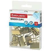 Зажимы для бумаг BRAUBERG EXTRA, КОМПЛЕКТ 12 шт., 32 мм, на 140 л., золотистые, европодвес, 229587 (арт. 229587)
