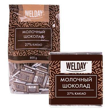 Шоколад порционный высшего качества WELDAY (ВЭЛДЭЙ) "Молочный 27%", 800 г (160 плиток по 5 г), пакет, 622406 (арт. 622406)