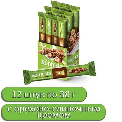 Конфеты KONFESTA DUO с орехово-сливочным кремом, вафельные, 38 г, в шоубоксе (арт. 623139)