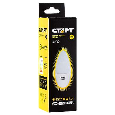 Лампа светодиодная Старт LED, серия "WS" 10W30, тип С "свеча", E14, 2700К, теплый свет, 25000ч (арт. 385694)