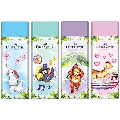 Ластик Faber-Castell "Happy Jungle", прямоугольный, картонный футляр, ассорти, 62*21,8*11,5мм (арт. 306116)
