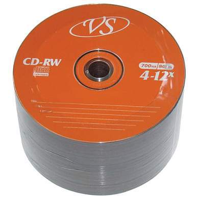 Диски CD-RW VS 700 Mb 4-12x Bulk (термоусадка без шпиля), КОМПЛЕКТ 50 шт., VSCDRWB5001 (арт. 511538)