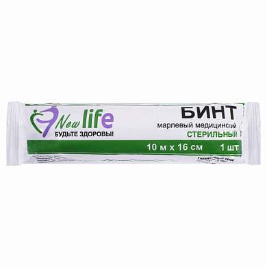 Бинт марлевый стерильный NEW LIFE 10 м х 16 см, плотность 36 (±2) г/м2, индивидуальная упаковка, 147950 (арт. 630555)