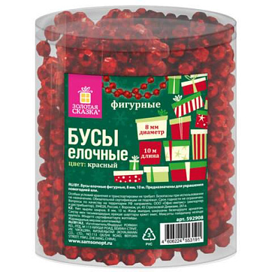 Бусы ёлочные "ФИГУРНЫЕ" d8 мм, 10 м, КРАСНЫЕ, пластик, ПВХ бокс, ЗОЛОТАЯ СКАЗКА, 592908 (арт. 592908)
