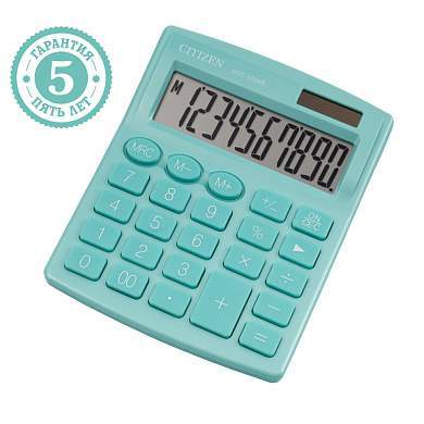 Калькулятор настольный Citizen SDC-810NR-GN, 10 разрядов, двойное питание, 102*124*25мм, бирюзовый (арт. 292291)