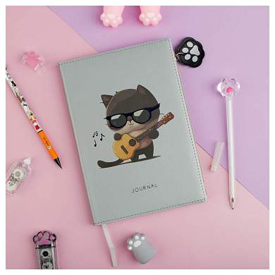 Ежедневник недатированный, А5, 136л., кожзам, MESHU "Сat melody", тон. блок, карман на молнии с брелком, закладка-ляссе (арт. 358438)