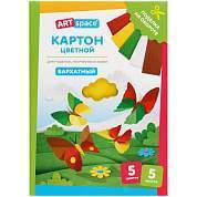 Картон бархатный А5, ArtSpace, 5л., 5цв., в папке (арт. 315292)