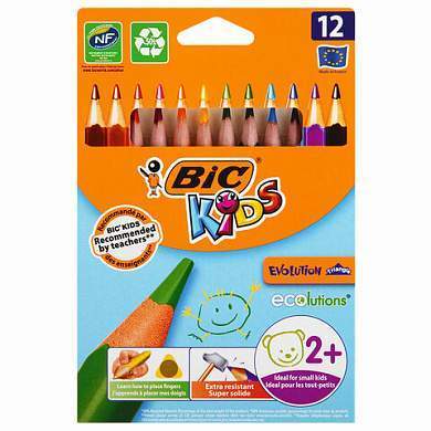 Карандаши цветные утолщенные BIC "Kids Evolution Triangle", 12 цветов, трехгранные, грифель 4 мм, 8297356, 82973511 (арт. 180344)