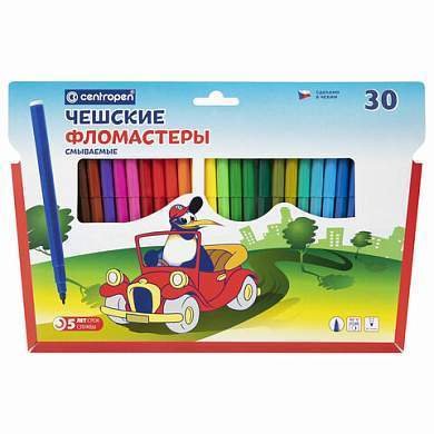 Фломастеры 30 ЦВЕТОВ CENTROPEN "Пингвины", смываемые, вентилируемый колпачок, 7790/30ET, 7 7790 3086 (арт. 151187)