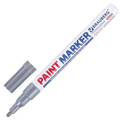 Маркер-краска лаковый (paint marker) 2 мм, СЕРЕБРЯНЫЙ, НИТРО-ОСНОВА, алюминиевый корпус, BRAUBERG PROFESSIONAL PLUS, 151442 (арт. 151442)